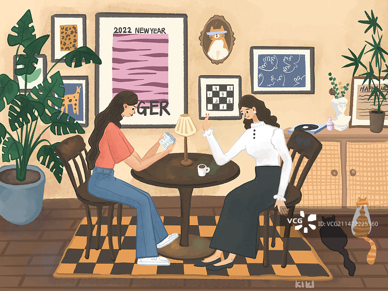 家居女生人物插画图片素材