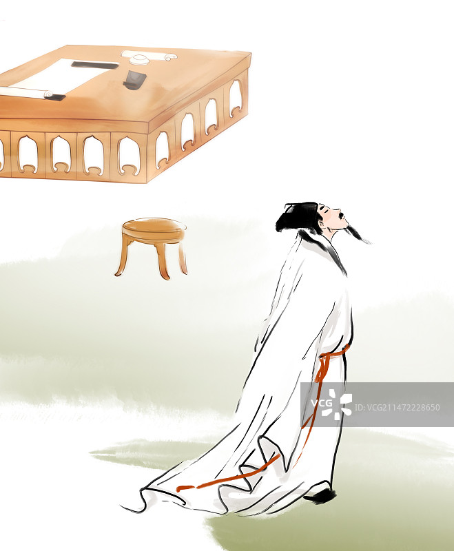 古代读书人跪坐桌前读书图片素材