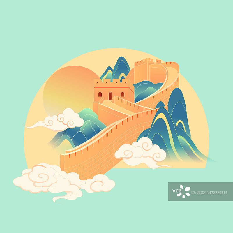 国风北京城市地标建筑彩色矢量插画海报图片素材