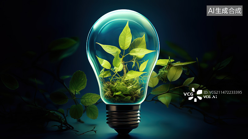 【AI数字艺术】黑色背景下发光灯泡的特写镜头图片素材