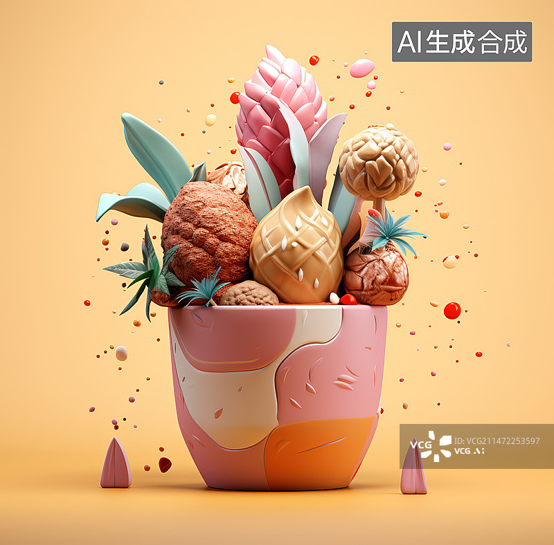 【AI数字艺术】彩色背景上的巧克力冰淇淋图片素材