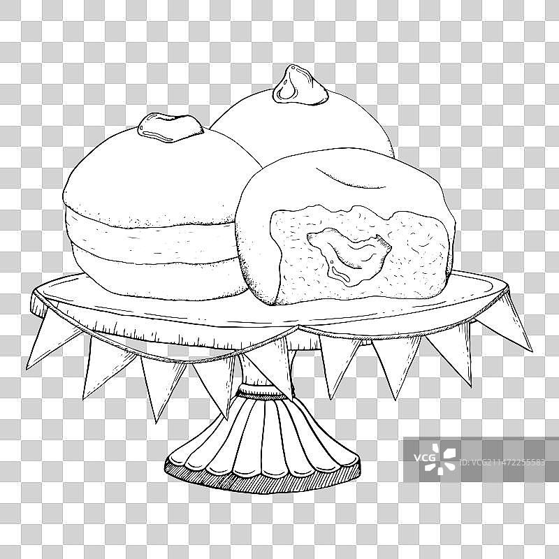 蛋糕摊上的光明节甜甜圈和彩旗图片素材