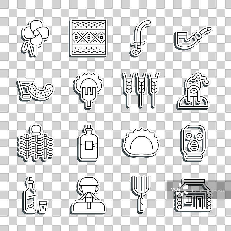 谷物，烟斗，饺子，瓶子矢量图图片素材