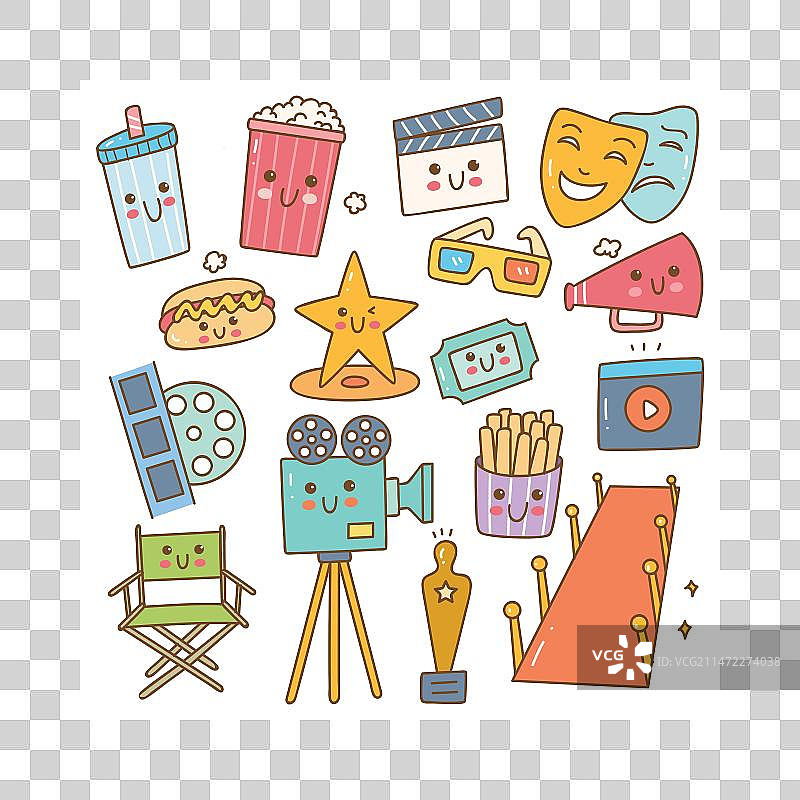 可爱电影涂鸦设计元素图片素材