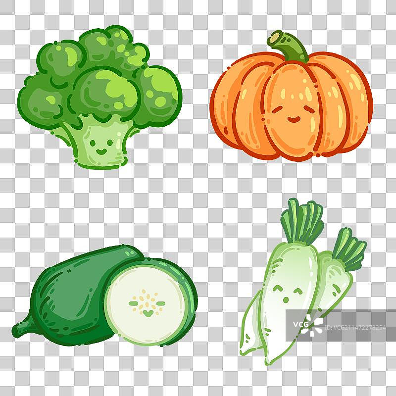 Q版蔬菜——西蓝花，南瓜，冬瓜，白萝卜素材图片素材