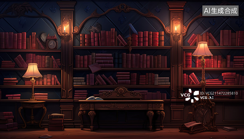 【AI数字艺术】中式古典风格的书房图片素材