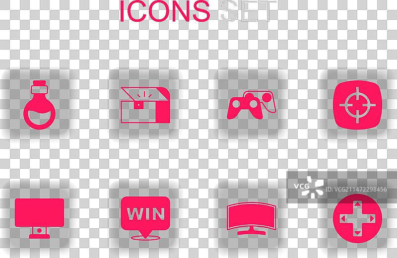 勋章套装：游戏宝箱和魔法药水瓶图片素材