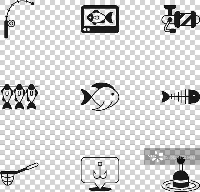 渔具套装：鱼钩、骷髅和鱼漂图片素材