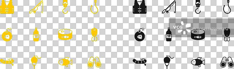 渔具组合：鱼钩、鱼漂、罐头鱼、瓶子图片素材