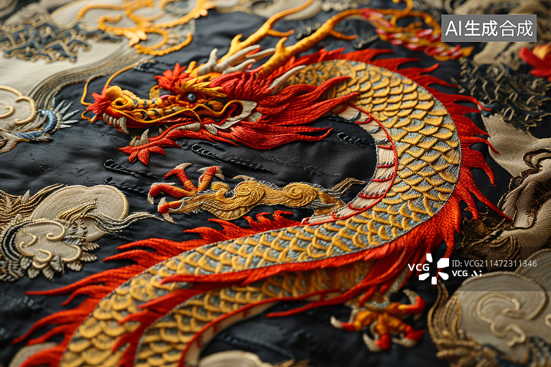 【AI数字艺术】中国刺绣中国龙图片素材