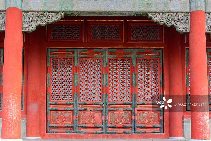 北京故宫博物院宫殿三交六椀样式窗棂图片素材