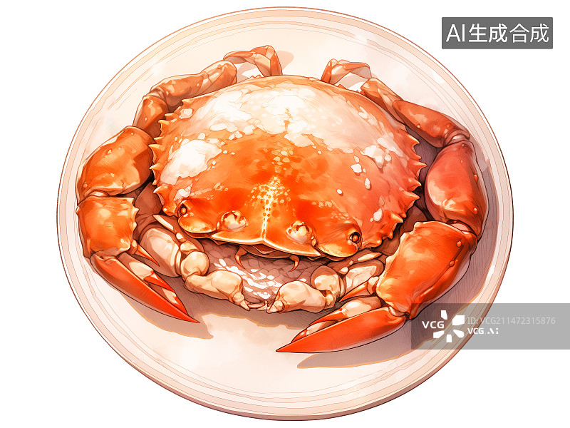 【AI数字艺术】大闸蟹，美食插画图片素材