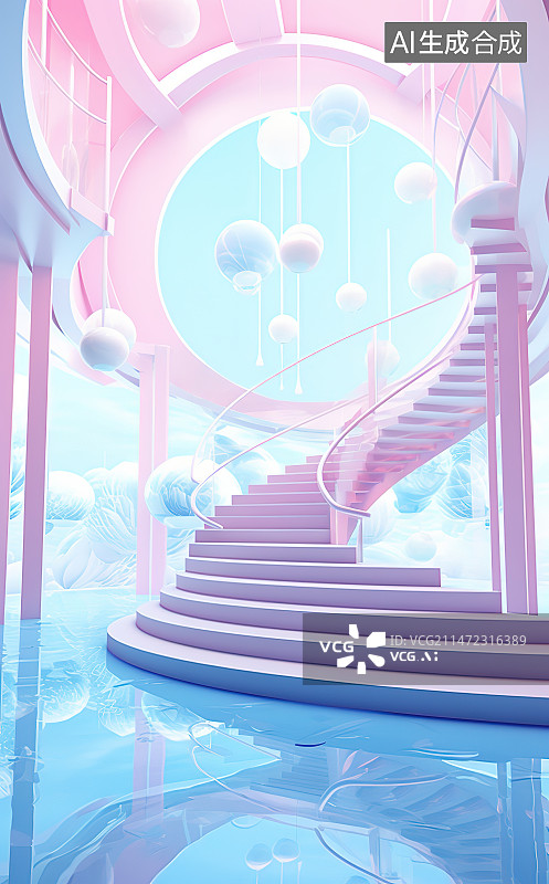 【AI数字艺术】现代建筑室内旋转楼梯图片素材
