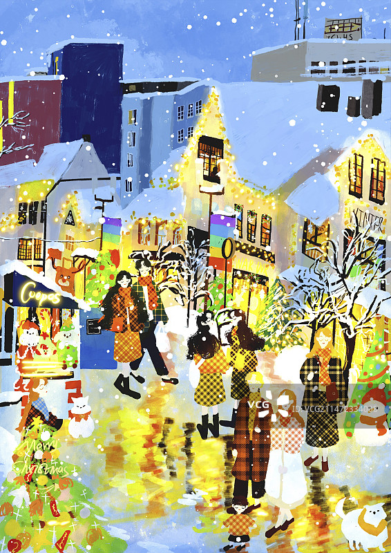 冬日圣诞市集与人影憧憧图片素材