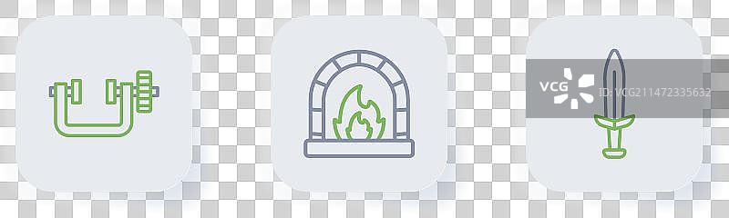 中世纪剑、铁匠烤炉与夹钳图片素材