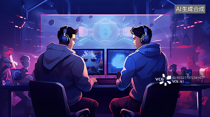 【AI数字艺术】两个打游戏的男生图片素材