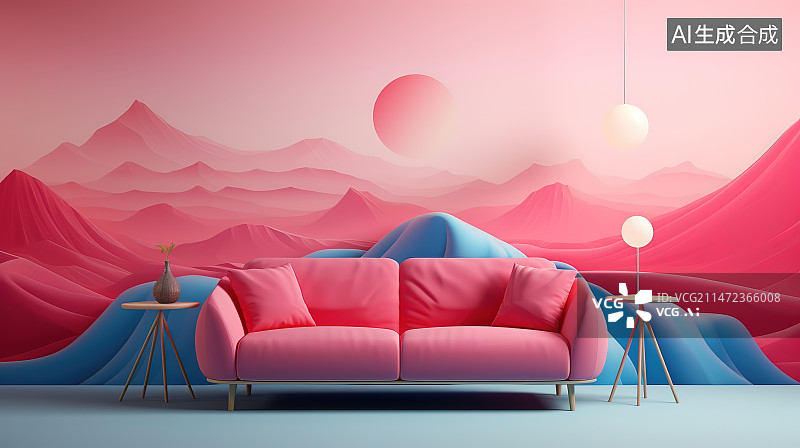 【AI数字艺术】粉色的室内空间图片素材
