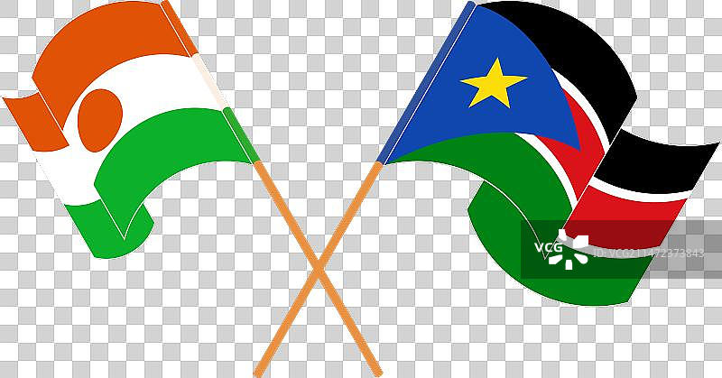 尼日尔与南苏丹交叉飘扬的旗帜图片素材