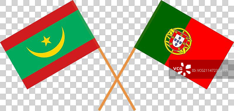 毛里塔尼亚与葡萄牙正式旗帜交叉图片素材