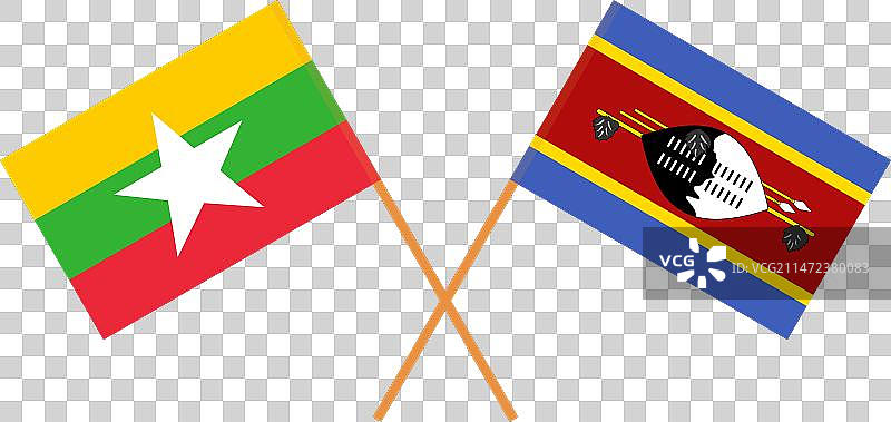 缅甸和斯威士兰官方旗帜交叉图案图片素材