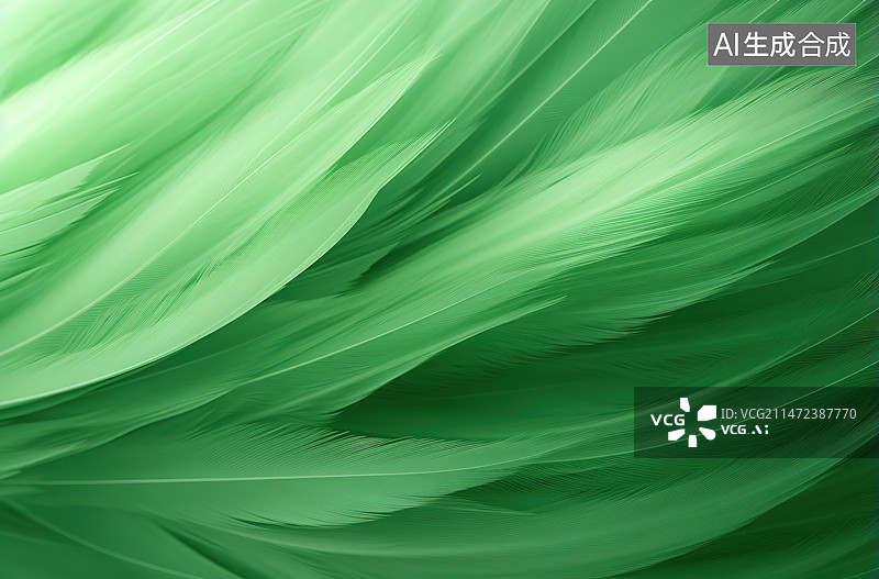 【AI数字艺术】绿色羽毛的全帧拍摄图片素材