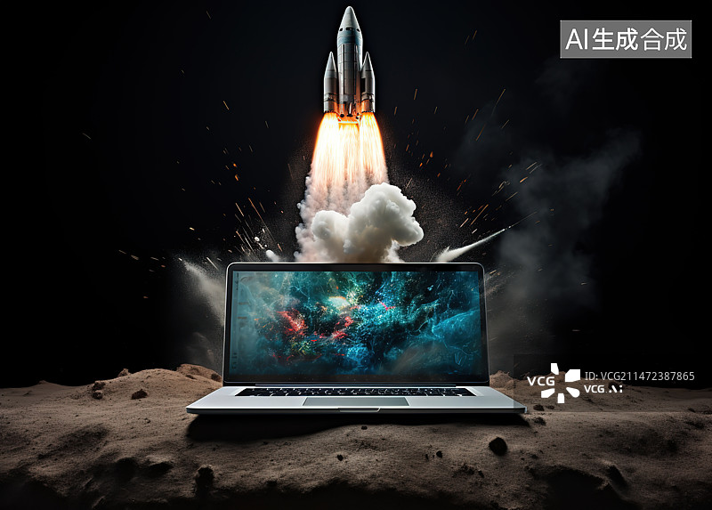 【AI数字艺术】黑色背景下的笔记本电脑特写镜头图片素材