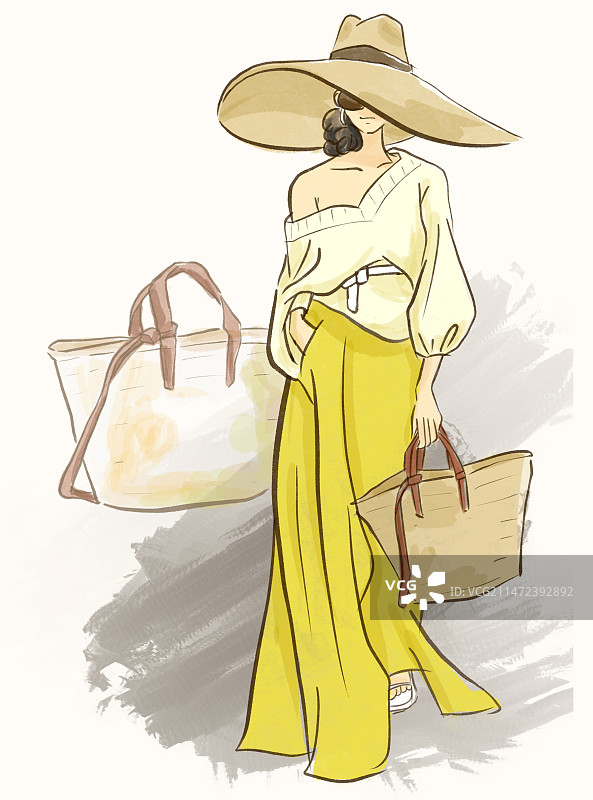 穿黄裙子去度假图片素材