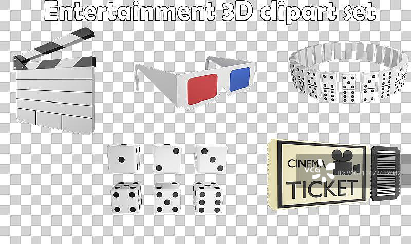 棋盘游戏和电影剪贴画元素3D渲染图片素材