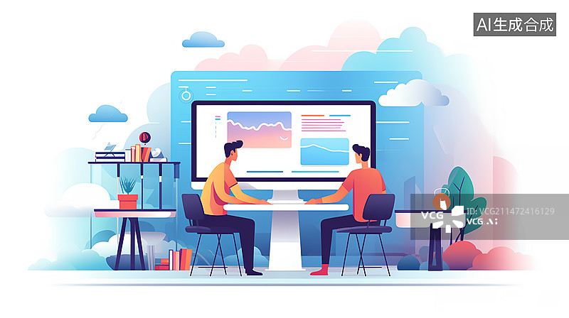 【AI数字艺术】两个商务人士在沟通工作图片素材