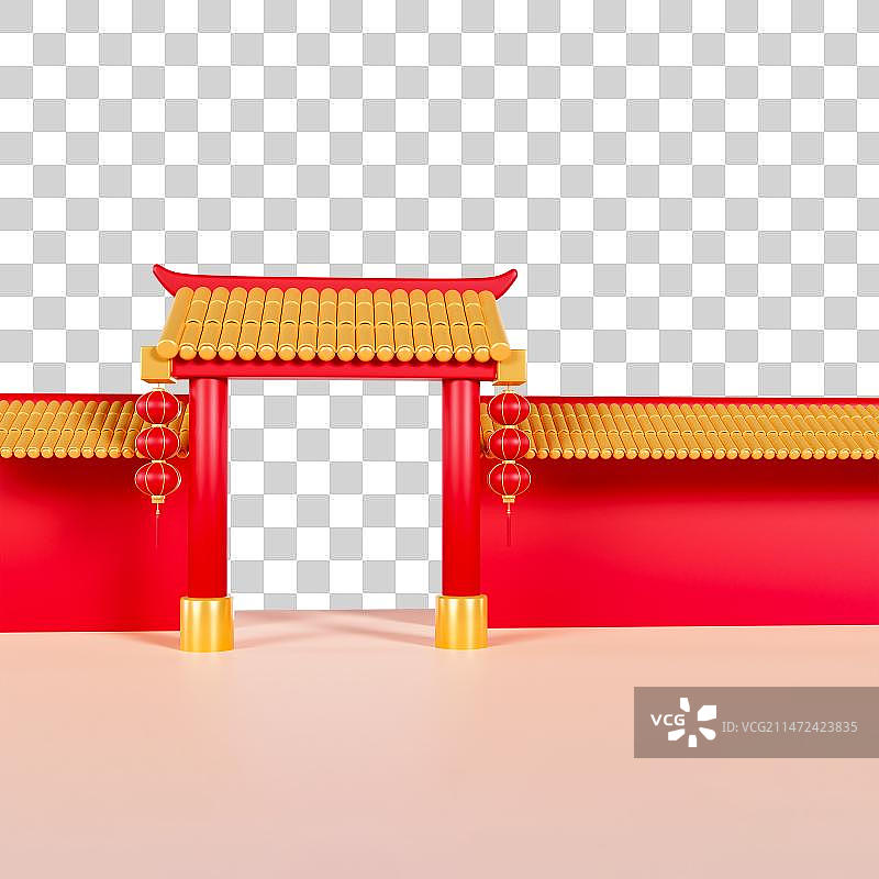 3D渲染的古房屋春节房屋庙会古代建筑模型元素图片素材