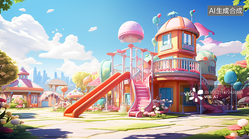 【AI数字艺术】儿童游乐场插画图片素材
