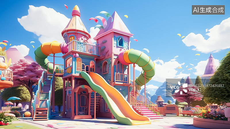 【AI数字艺术】儿童游乐场插画图片素材