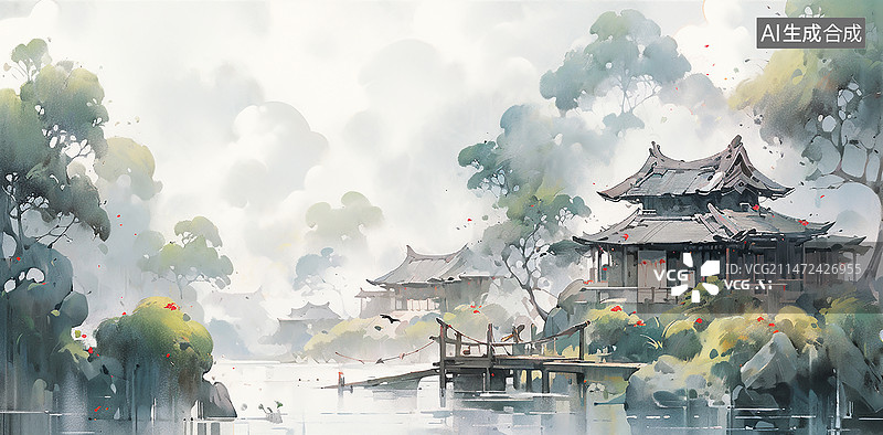 【AI数字艺术】水墨风春天插画图片素材