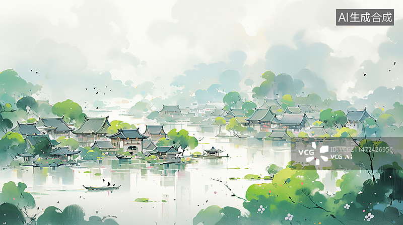 【AI数字艺术】水墨风春天插画图片素材