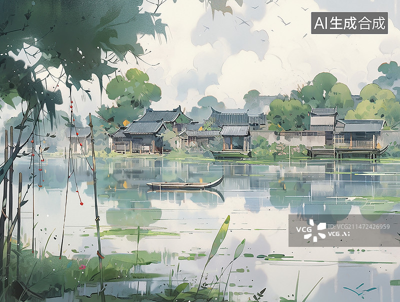 【AI数字艺术】水墨风春天插画图片素材