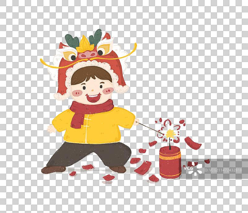 龙年新年春节放鞭炮插画图片素材