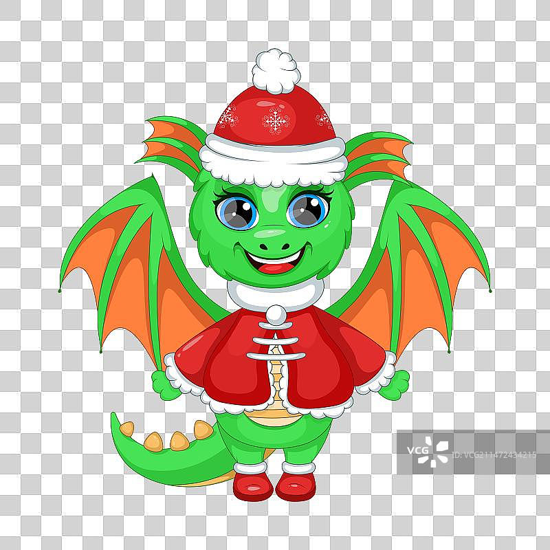 戴圣诞帽的卡通绿龙图片素材