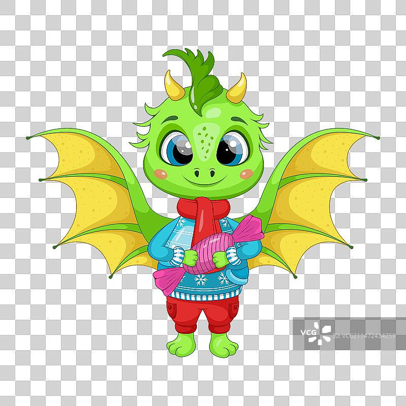 带糖果的圣诞卡通绿龙图片素材