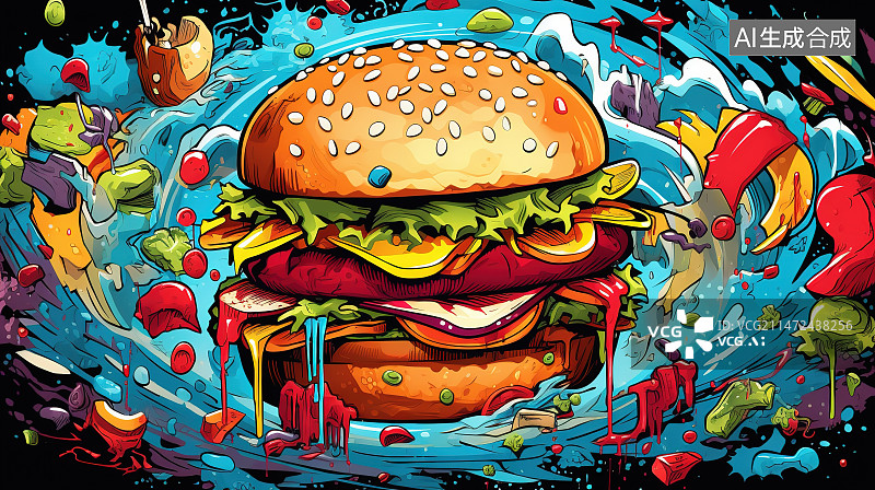 【AI数字艺术】汉堡和薯条的特写镜头图片素材
