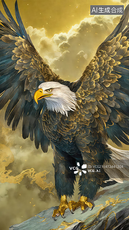 【AI数字艺术】金雕威武的老鹰金鹰图片素材