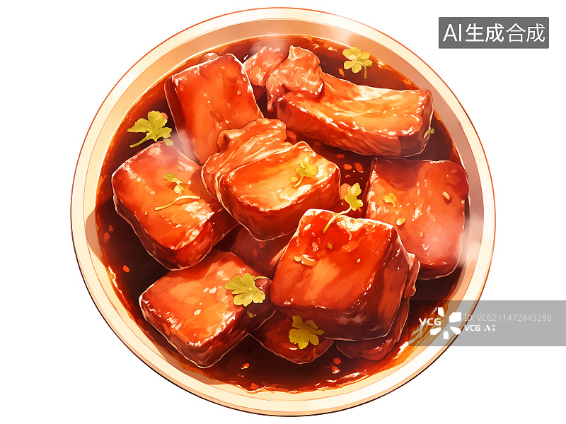 【AI数字艺术】蒸碗红烧肉东坡肉，中华美食插画设计素材图片素材