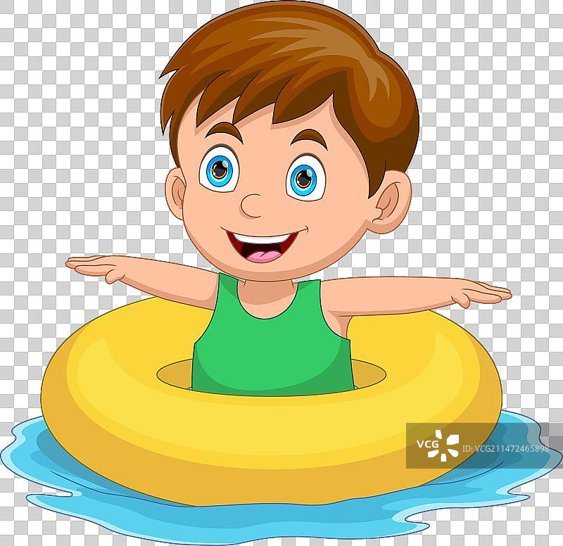 玩充气泳圈的小男孩图片素材