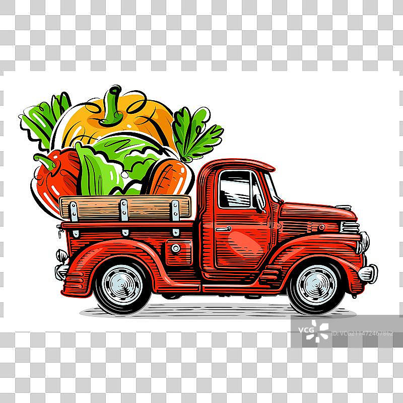复古农场皮卡车和有机新鲜图片素材