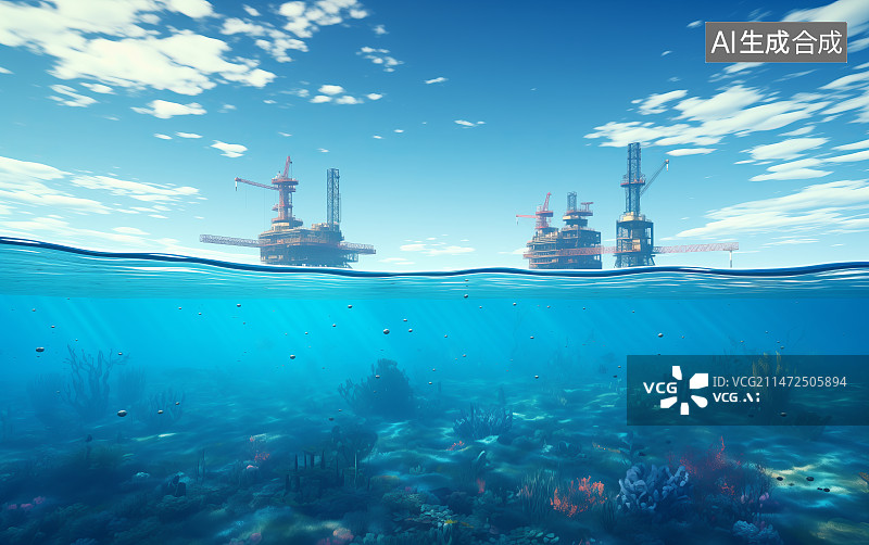 【AI数字艺术】海上的石油钻井平台图片素材