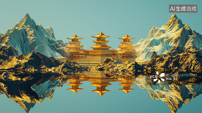 【AI数字艺术】金碧辉煌的宫殿建筑图片素材
