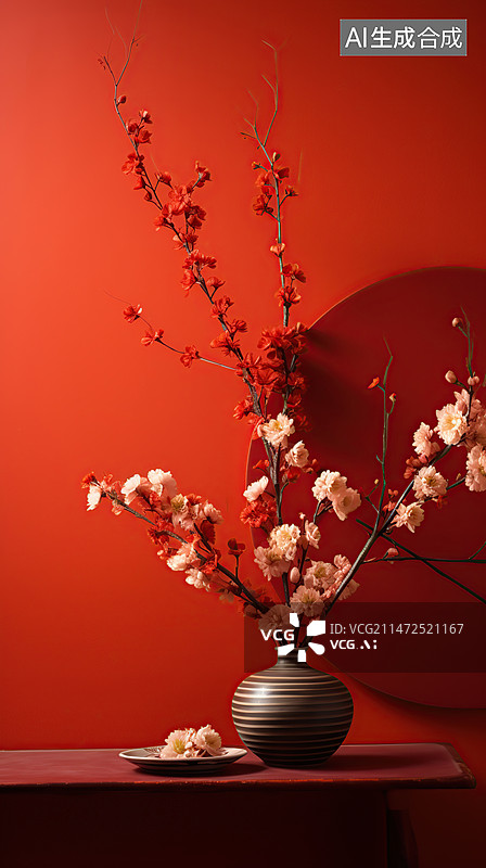 【AI数字艺术】红色背景下的桌面图片素材