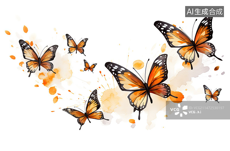 【AI数字艺术】蝴蝶在白色背景上授粉的特写镜头图片素材