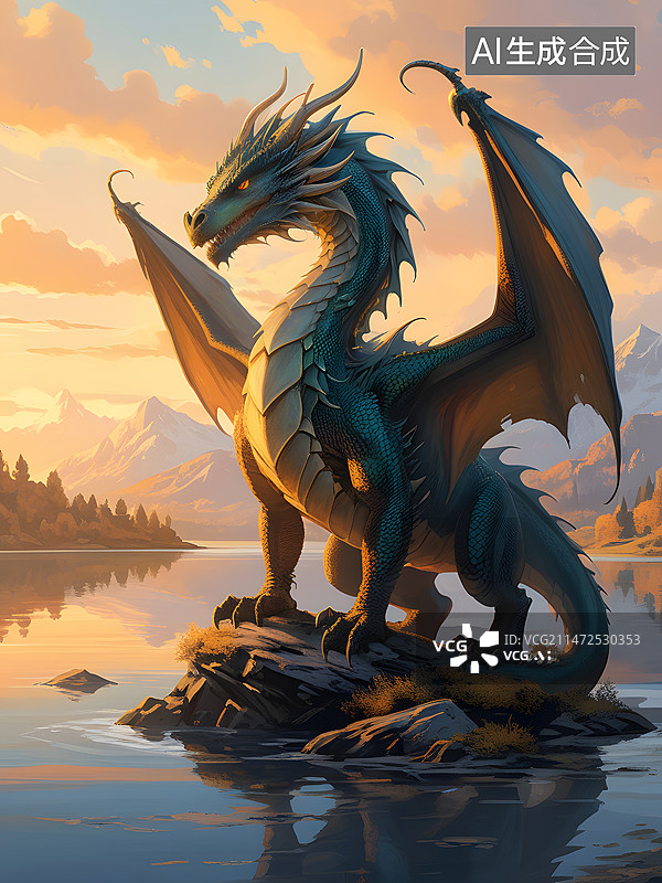 【AI数字艺术】神话西方3D巨龙霸气全身像图片素材