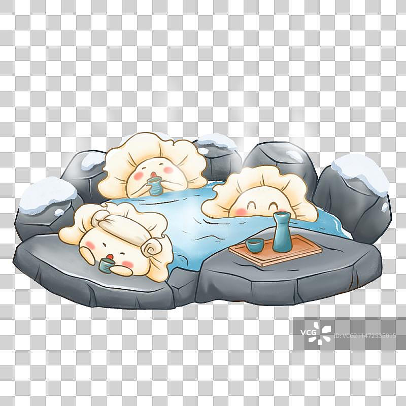 泡温泉的拟人饺子元素图片素材
