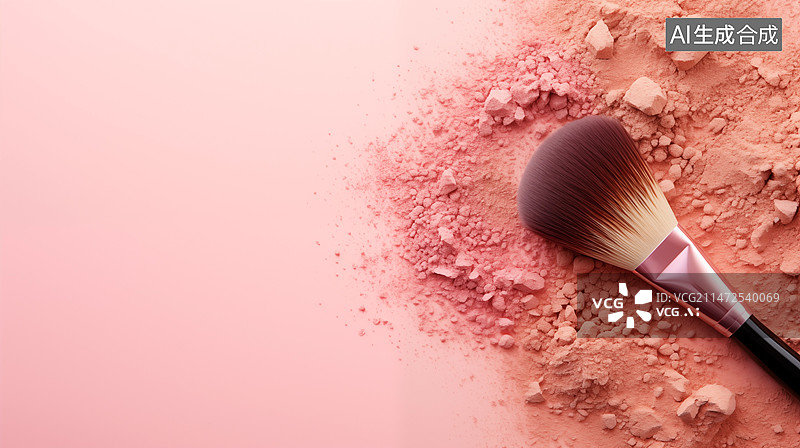 【AI数字艺术】粉色化妆刷腮红粉饼图片素材